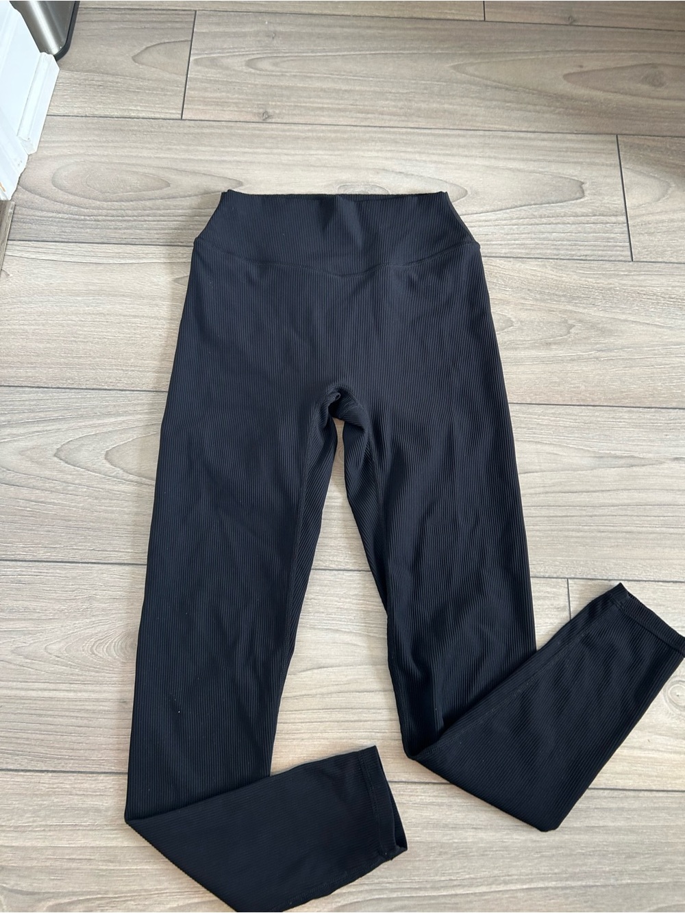 High-Rise Black Ribbed Women's Leggings